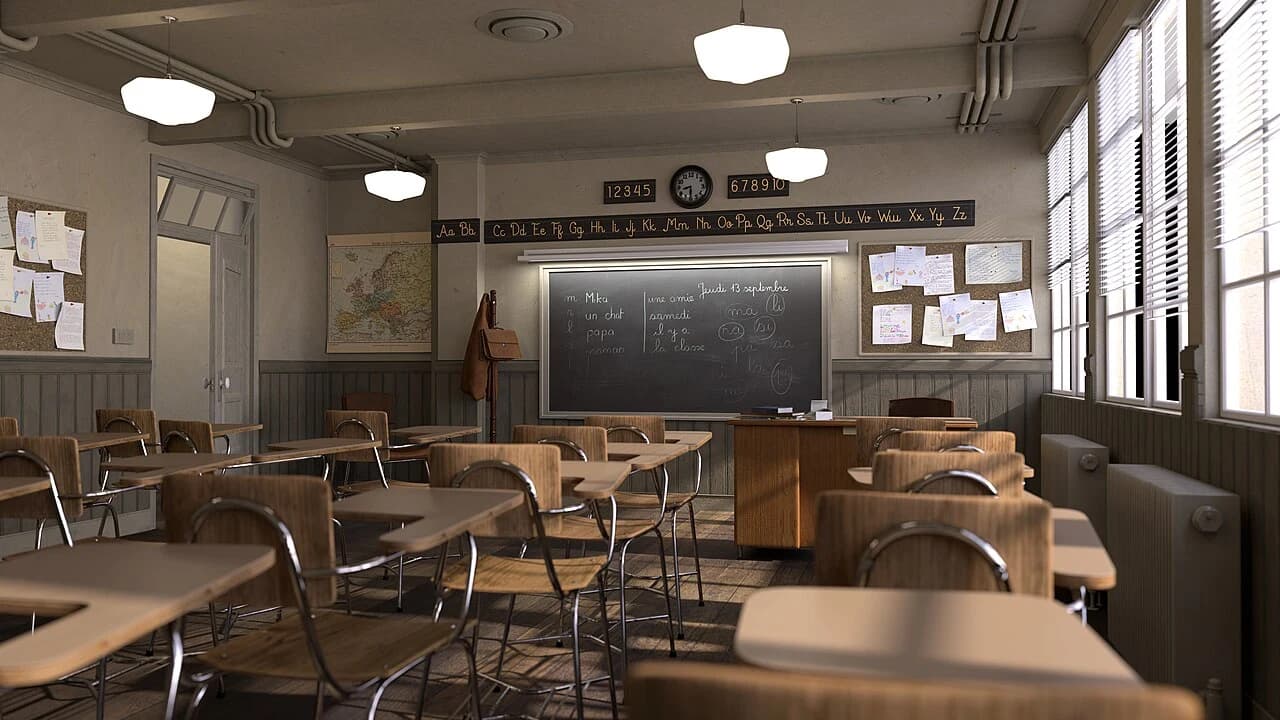 Classroom, escena de Christophe Seux renderizada con Blender.