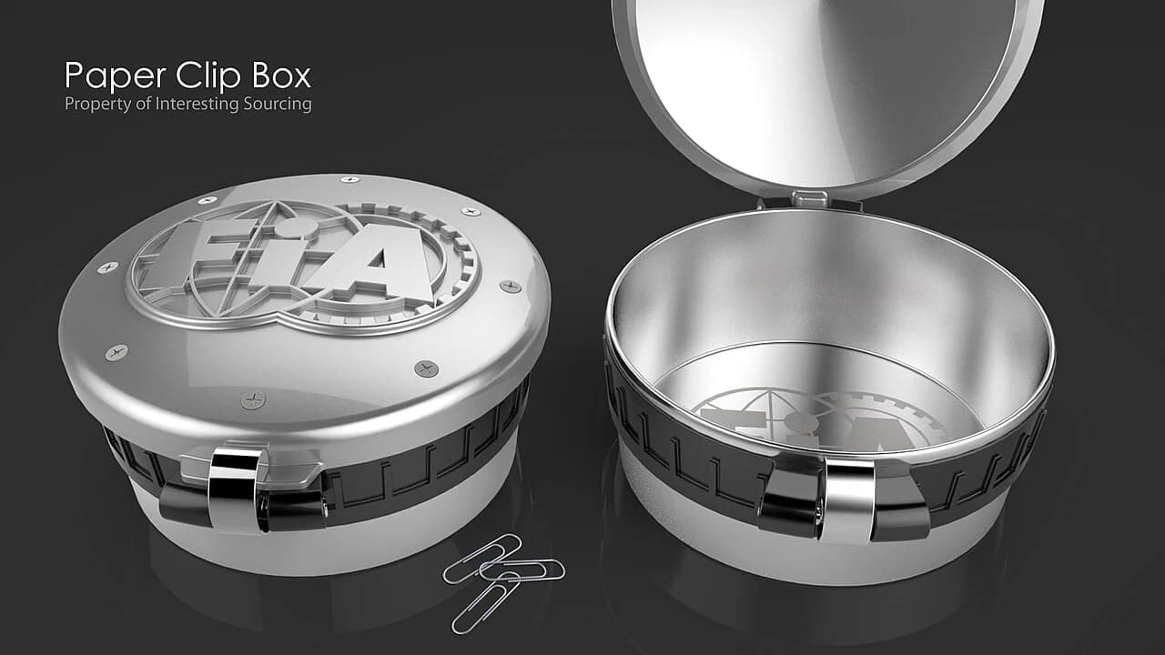 Ejemplo histórico de render de producto en KeyShot: caja metálica para clips.